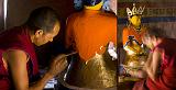 Monks painting a buddha inside Thikse Gompa, Ladakh, Jammu & Kashmir, India